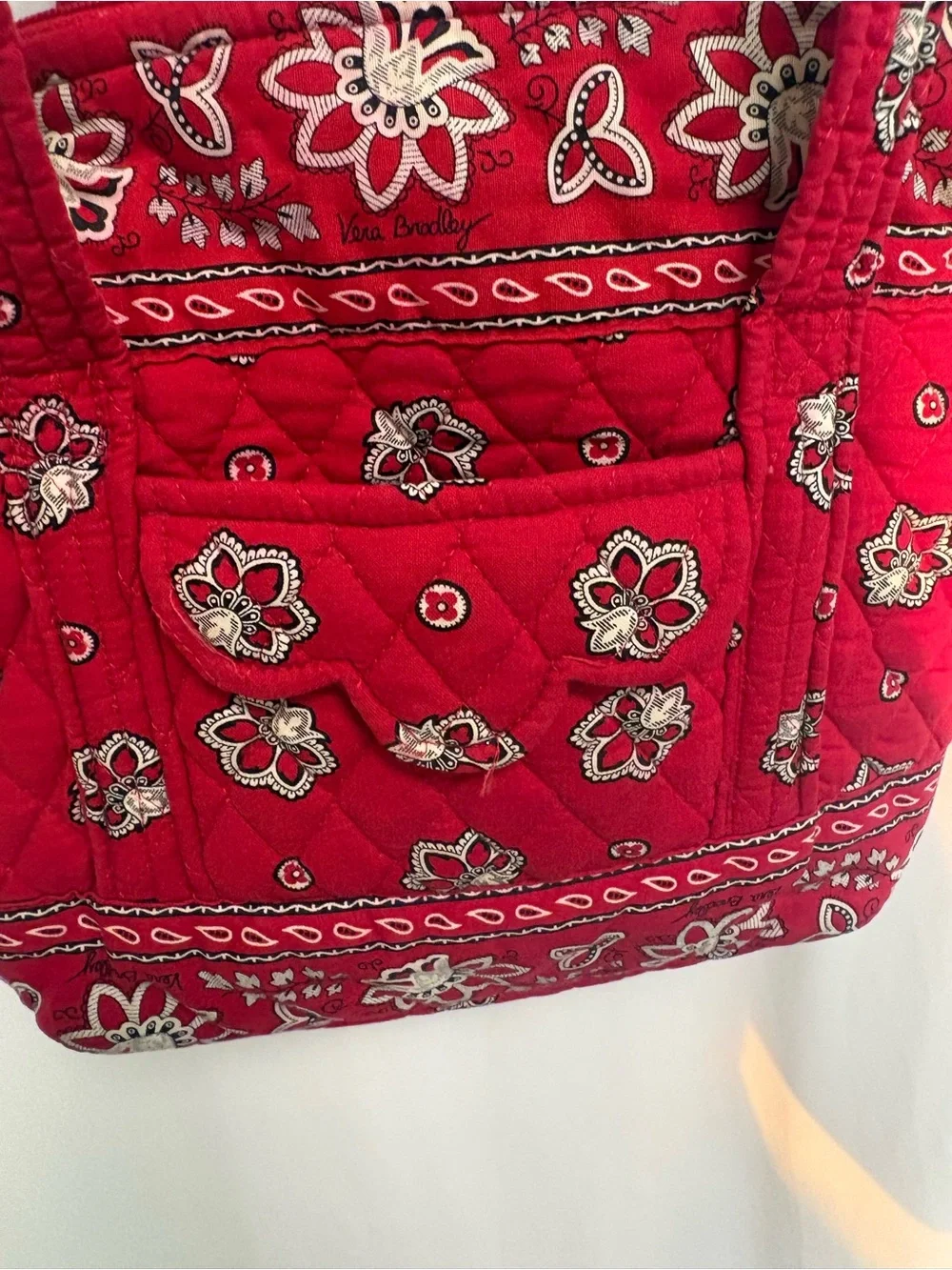 Vera Bradley red bandanna, styled quilted bag